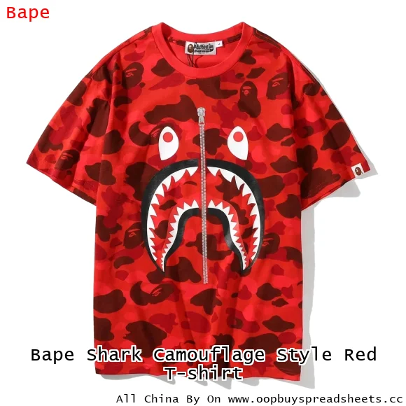 Bape Shark Camouflage Style Red T-shirt