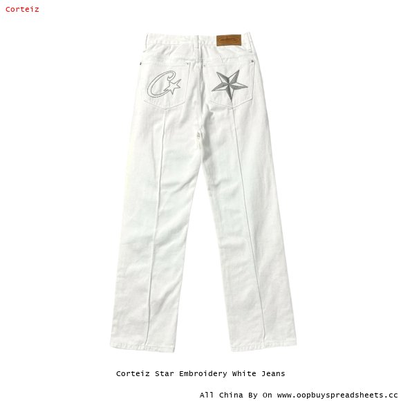 Corteiz Star Embroidery White Jeans