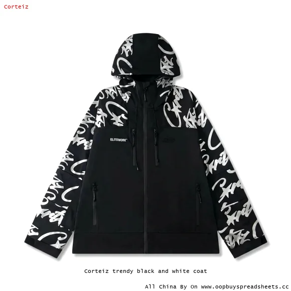 Corteiz trendy black and white coat