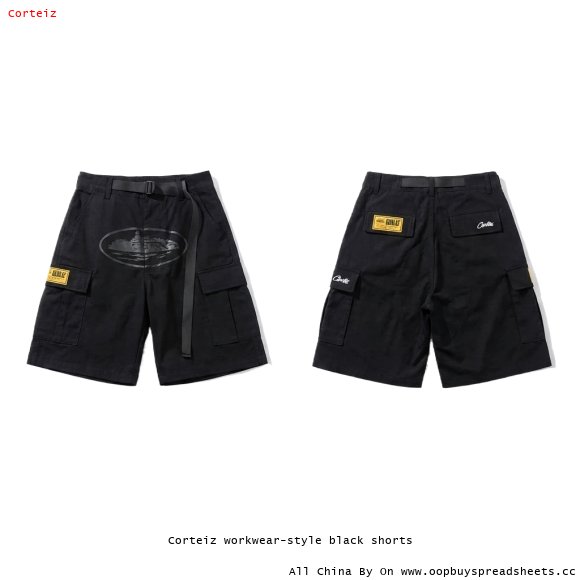 Corteiz workwear-style black shorts