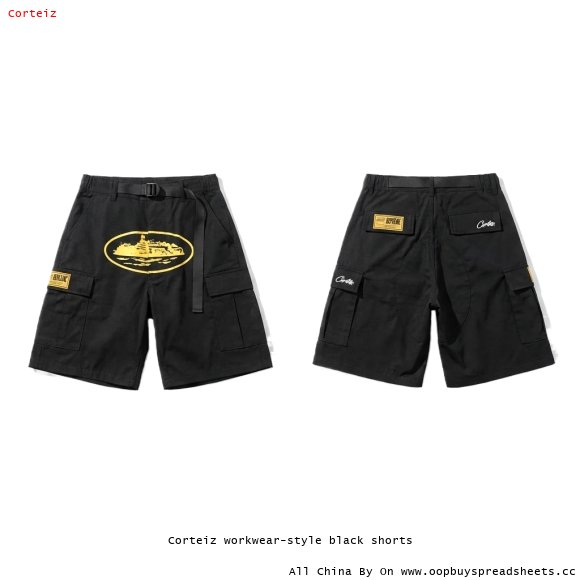 Corteiz workwear-style black shorts