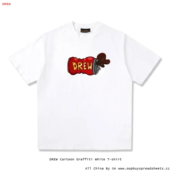 DREW Cartoon Graffiti White T-shirt