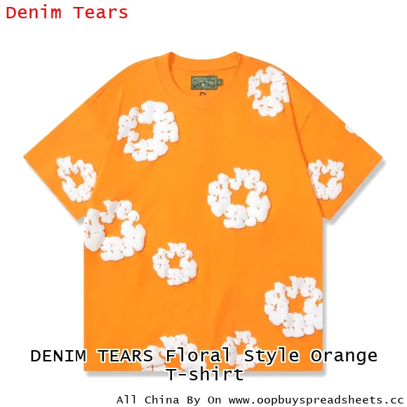 DENIM TEARS Floral Style Orange T-shirt