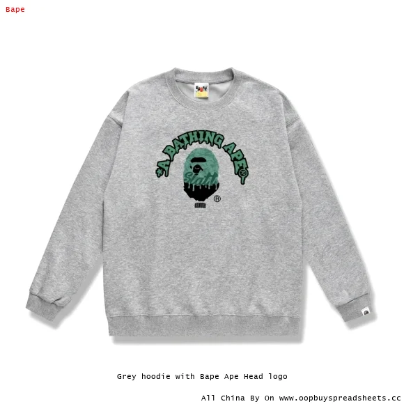 Grey hoodie with Bape Ape Head logo