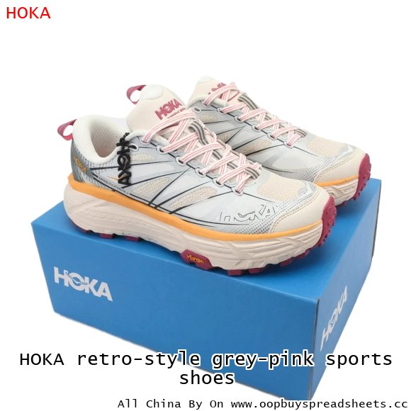 HOKA retro-style grey-pink sports shoes