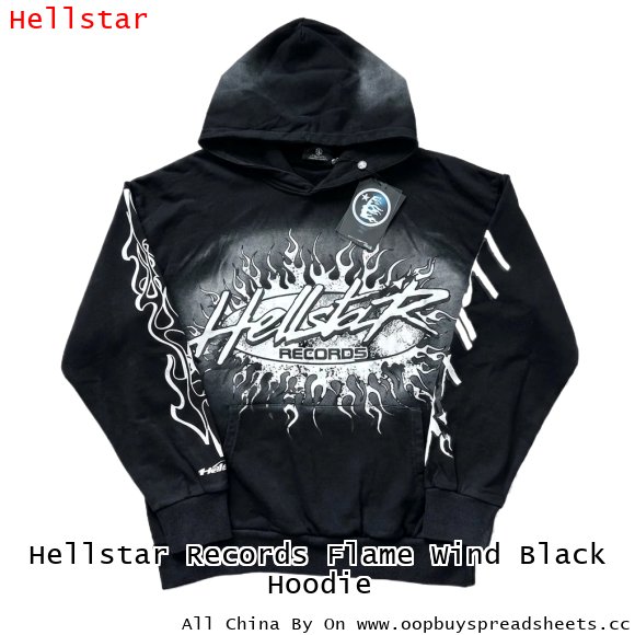 Hellstar Records Flame Wind Black Hoodie