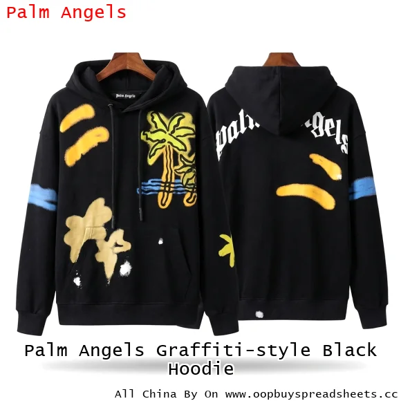 Palm Angels Graffiti-style Black Hoodie