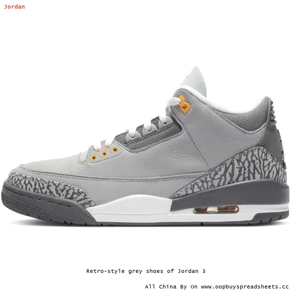 Retro-style grey shoes of Jordan 3