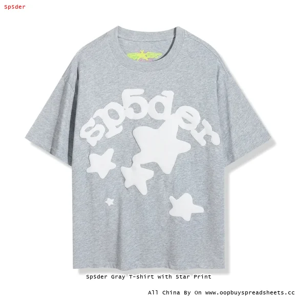 Sp5der Gray T-shirt with Star Print