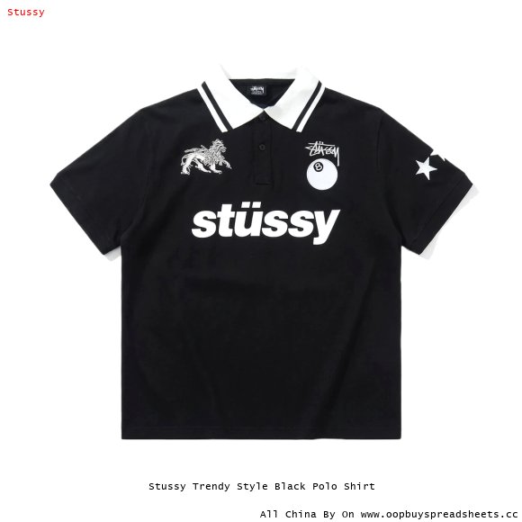 Stussy Trendy Style Black Polo Shirt