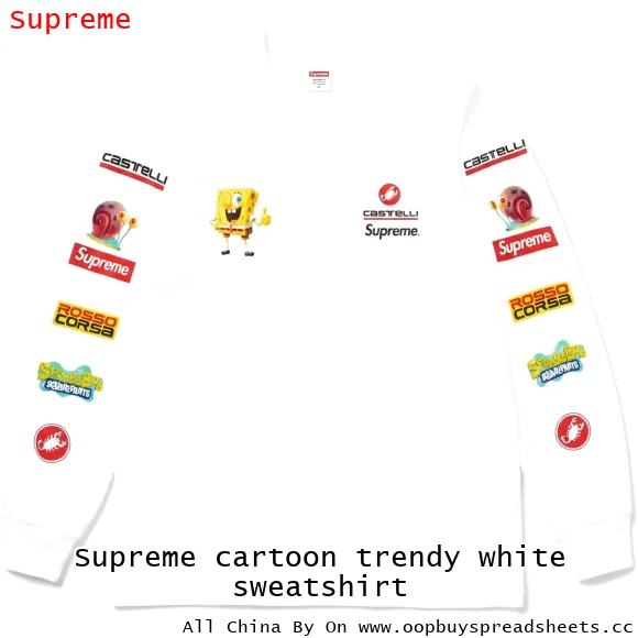 Supreme cartoon trendy white sweatshirt