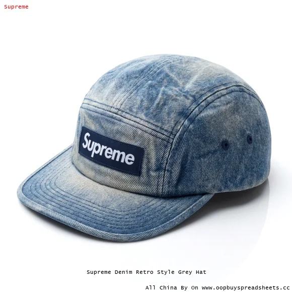 Supreme Denim Retro Style Grey Hat
