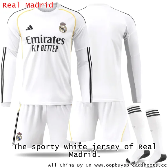 The sporty white jersey of Real Madrid.