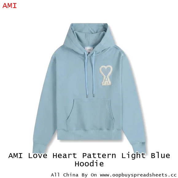 AMI Love Heart Pattern Light Blue Hoodie