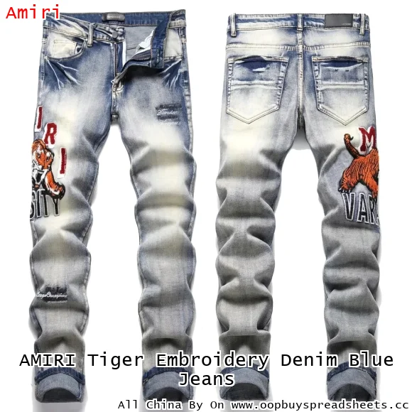 AMIRI Tiger Embroidery Denim Blue Jeans