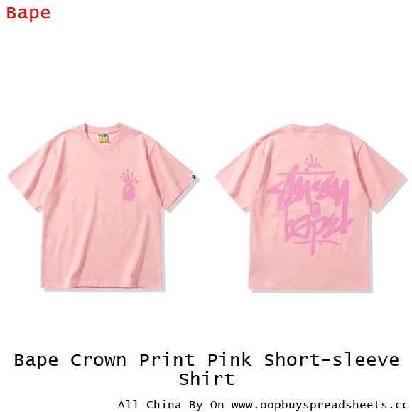 Bape Crown Print Pink Short-sleeve Shirt