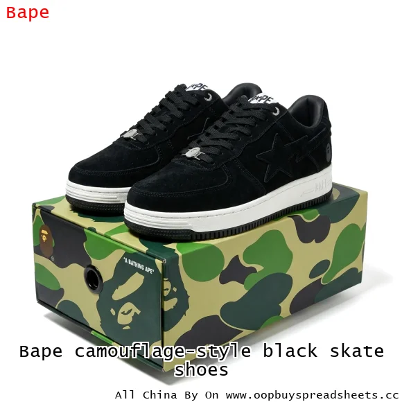 Bape camouflage-style black skate shoes