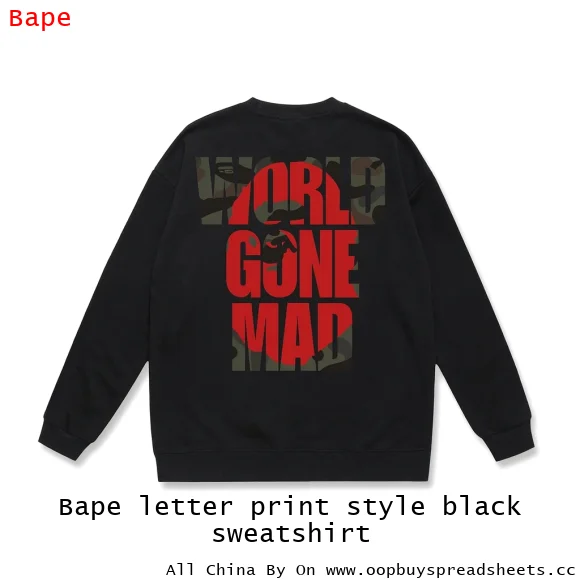 Bape letter print style black sweatshirt