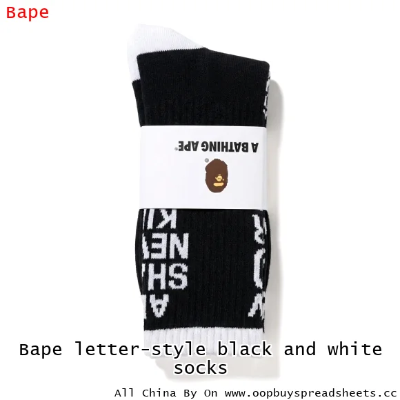 Bape letter-style black and white socks