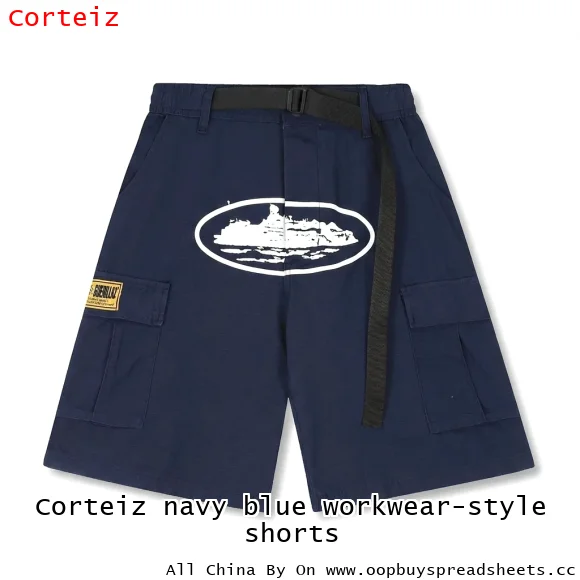 Corteiz navy blue workwear-style shorts
