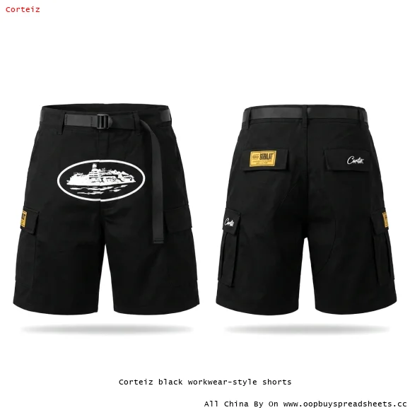 Corteiz black workwear-style shorts