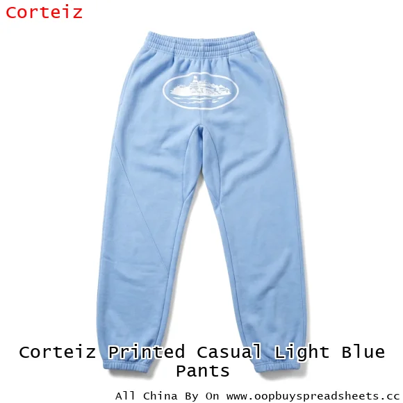 Corteiz Printed Casual Light Blue Pants