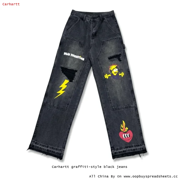 Carhartt graffiti-style black jeans