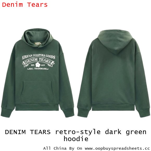 DENIM TEARS retro-style dark green hoodie