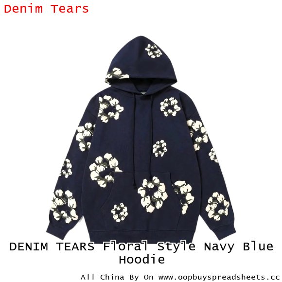 DENIM TEARS Floral Style Navy Blue Hoodie