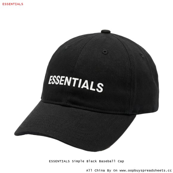 ESSENTIALS Simple Black Baseball Cap