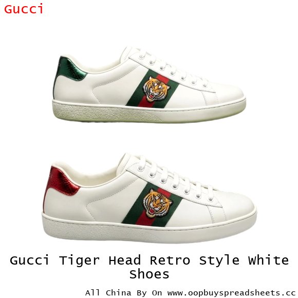 Gucci Tiger Head Retro Style White Shoes