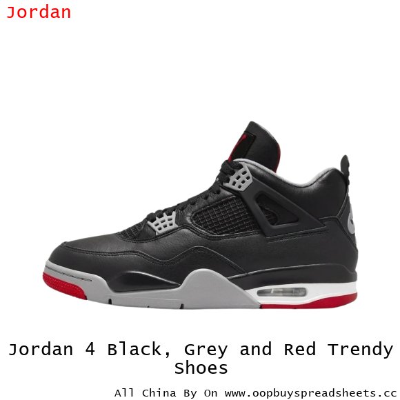 Jordan 4 Black, Grey and Red Trendy Shoes
