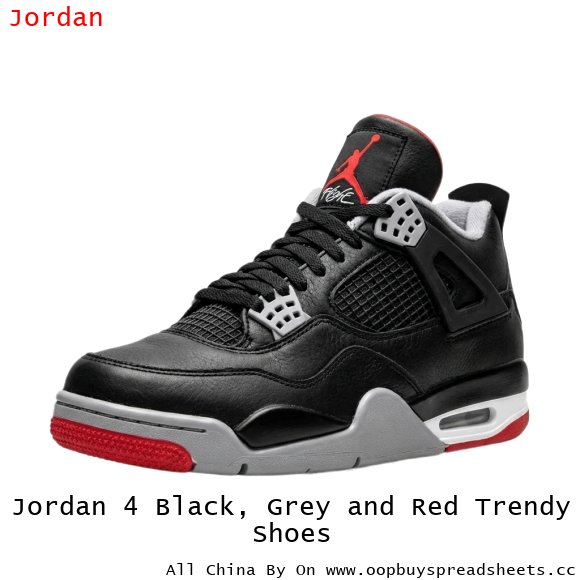 Jordan 4 Black, Grey and Red Trendy Shoes