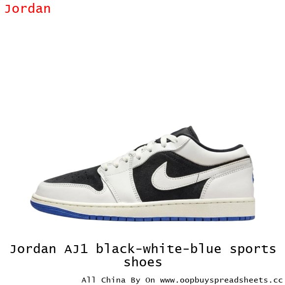 Jordan AJ1 black-white-blue sports shoes