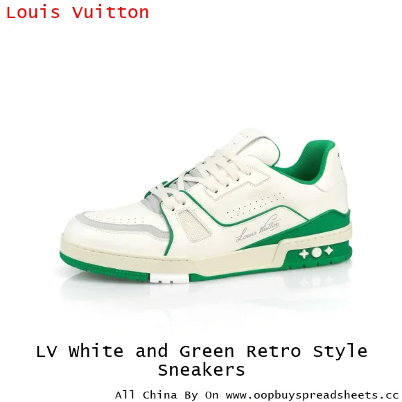 LV White and Green Retro Style Sneakers