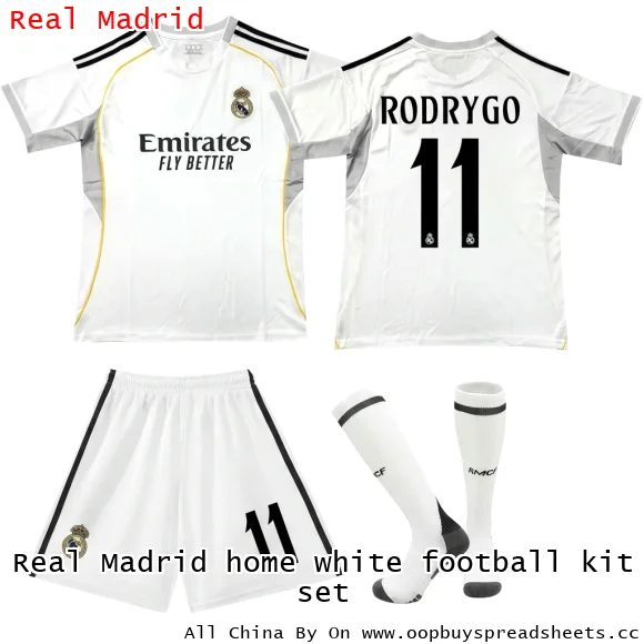 Real Madrid home white football kit set