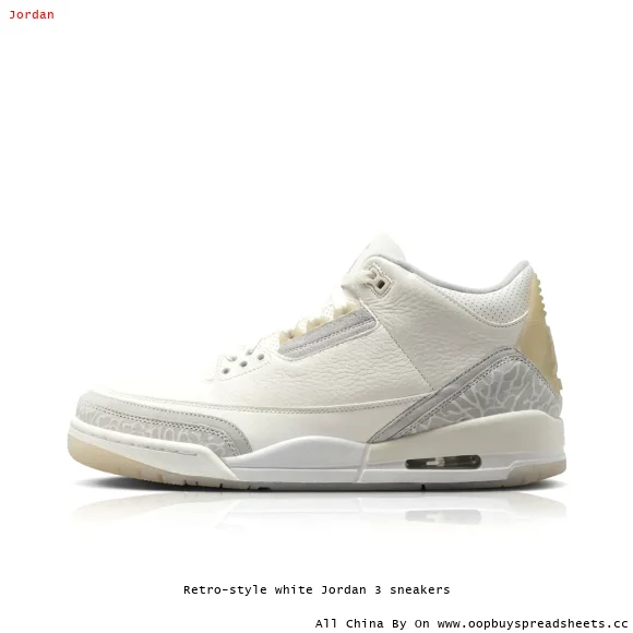 Retro-style white Jordan 3 sneakers