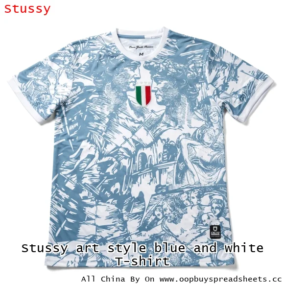 Stussy art style blue and white T-shirt