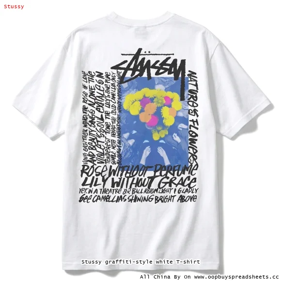 Stussy graffiti-style white T-shirt