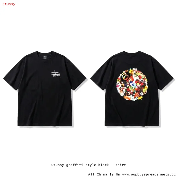 Stussy graffiti-style black T-shirt