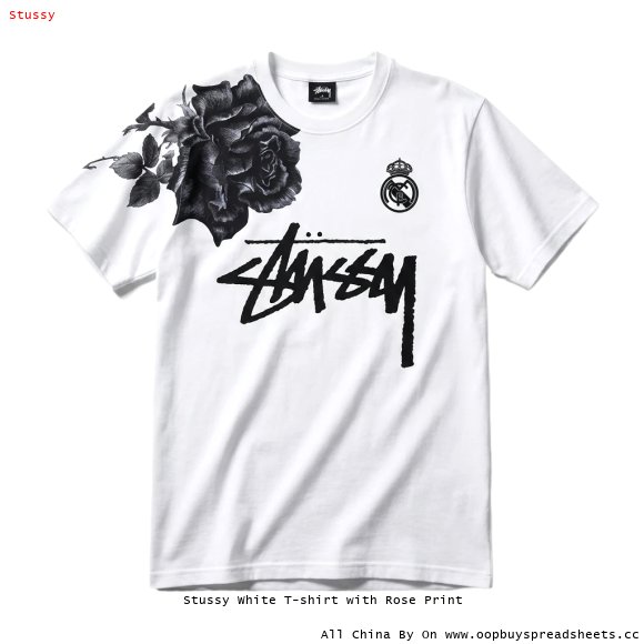Stussy White T-shirt with Rose Print