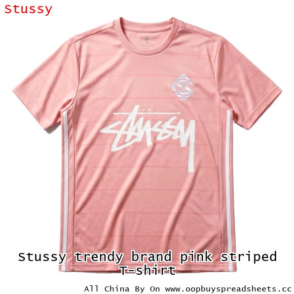 Stussy trendy brand pink striped T-shirt