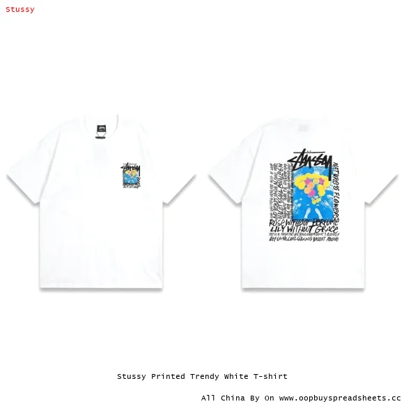 Stussy Printed Trendy White T-shirt