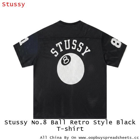 Stussy No.8 Ball Retro Style Black T-shirt