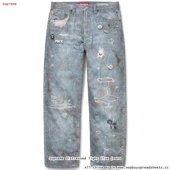 Supreme distressed light blue jeans