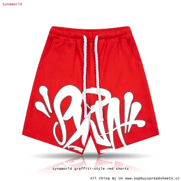 SynaWorld graffiti-style red shorts