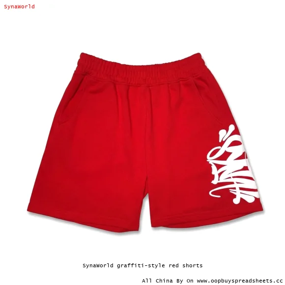 SynaWorld graffiti-style red shorts