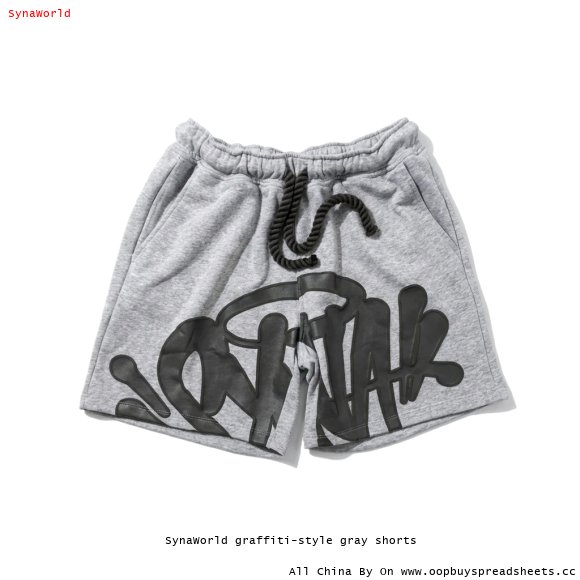 SynaWorld graffiti-style gray shorts