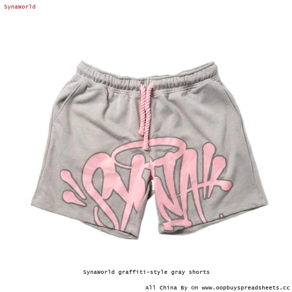 SynaWorld graffiti-style gray shorts