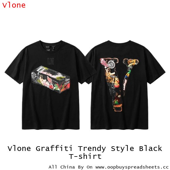 Vlone Graffiti Trendy Style Black T-shirt